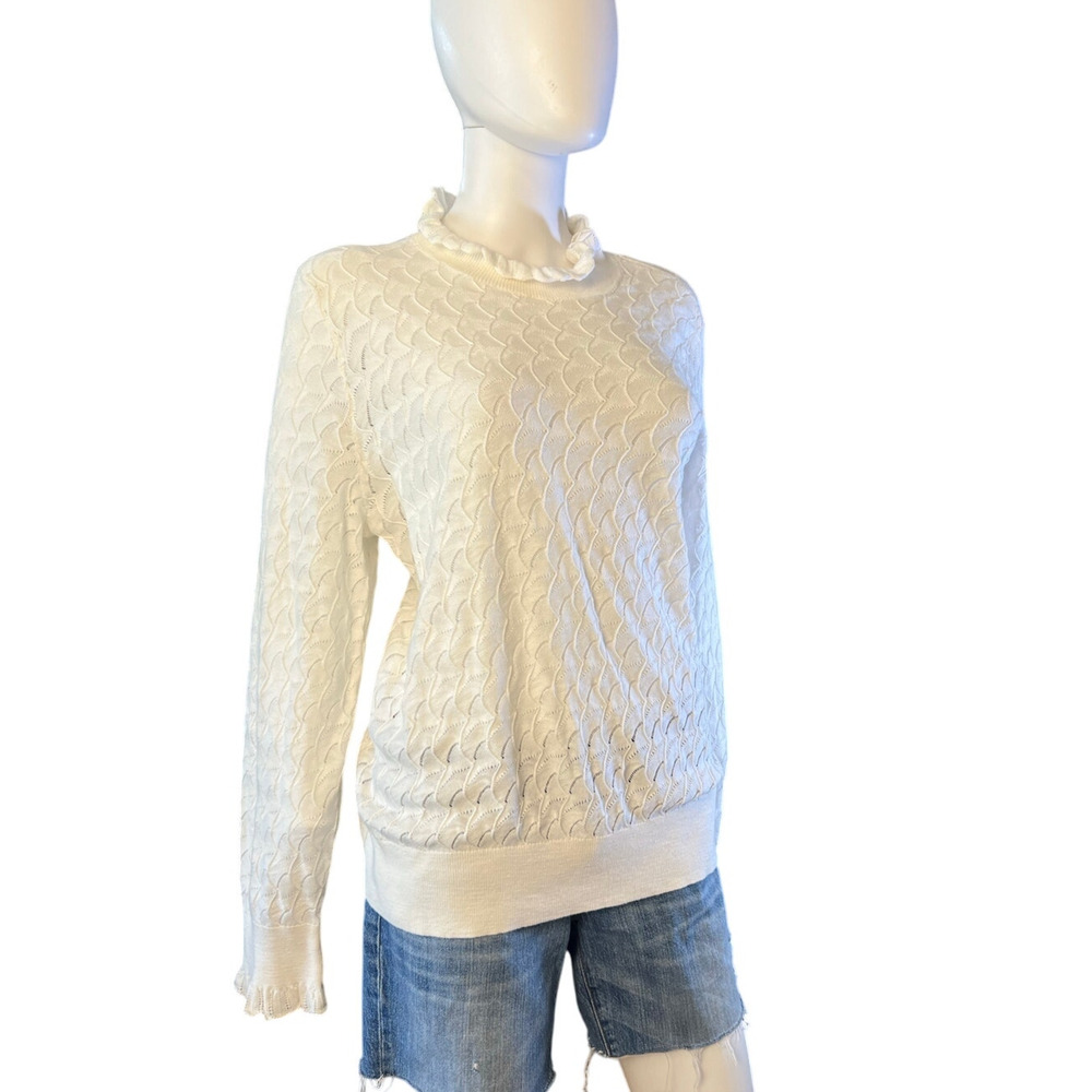 Sundance Frances Ruffle Ivory Lightweight Turtleneck Sweater Size XL NWT